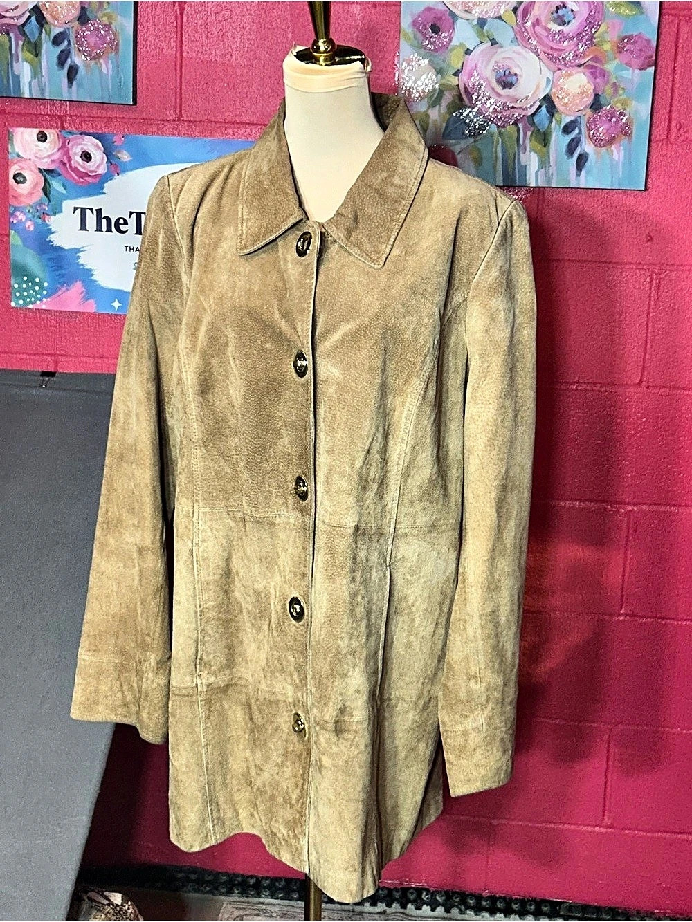 Dennis Basso Leather Coat in Brown Size Large